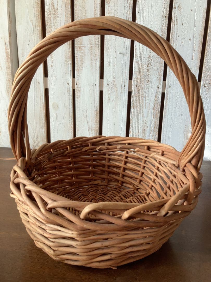 ヴィンテージ　手付き　バスケット　ナチュラル　ワンハンドル　2つセット