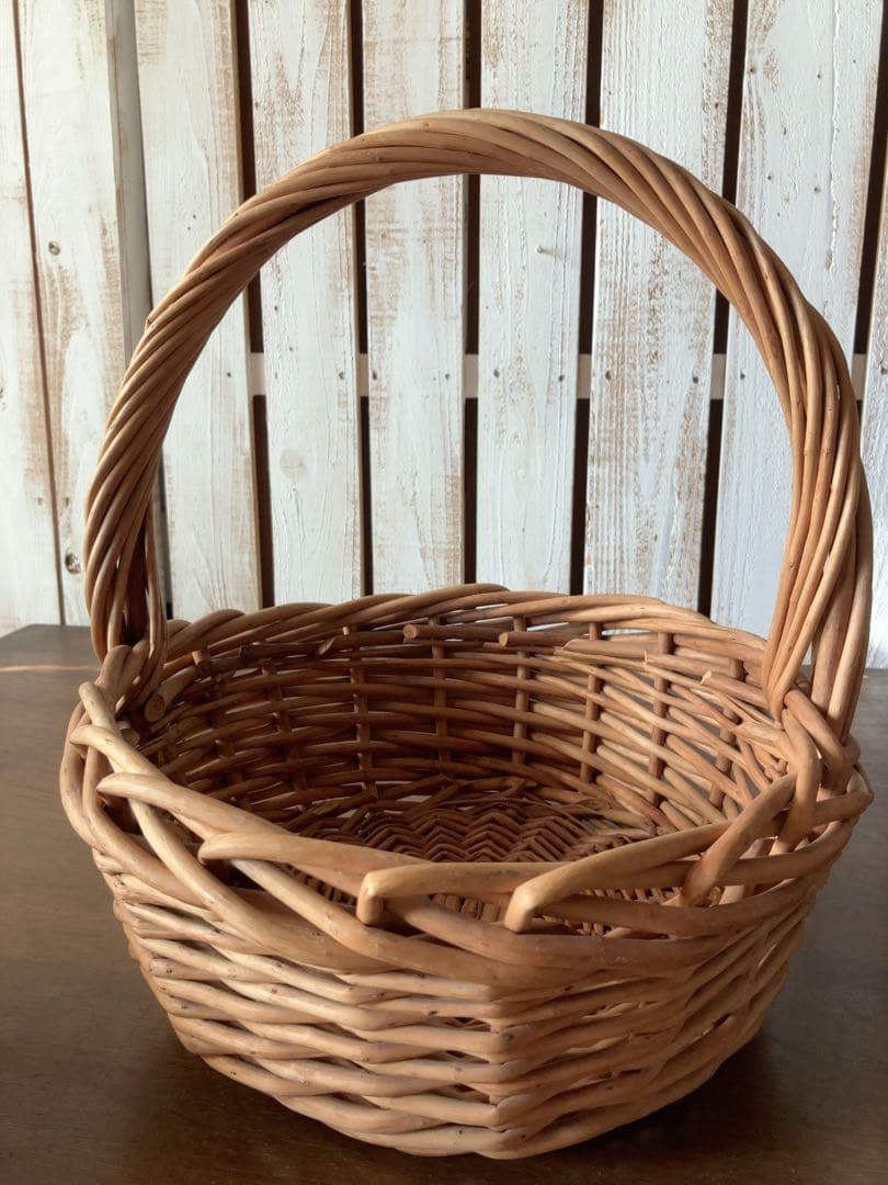 ヴィンテージ　手付き　バスケット　ナチュラル　ワンハンドル　2つセット