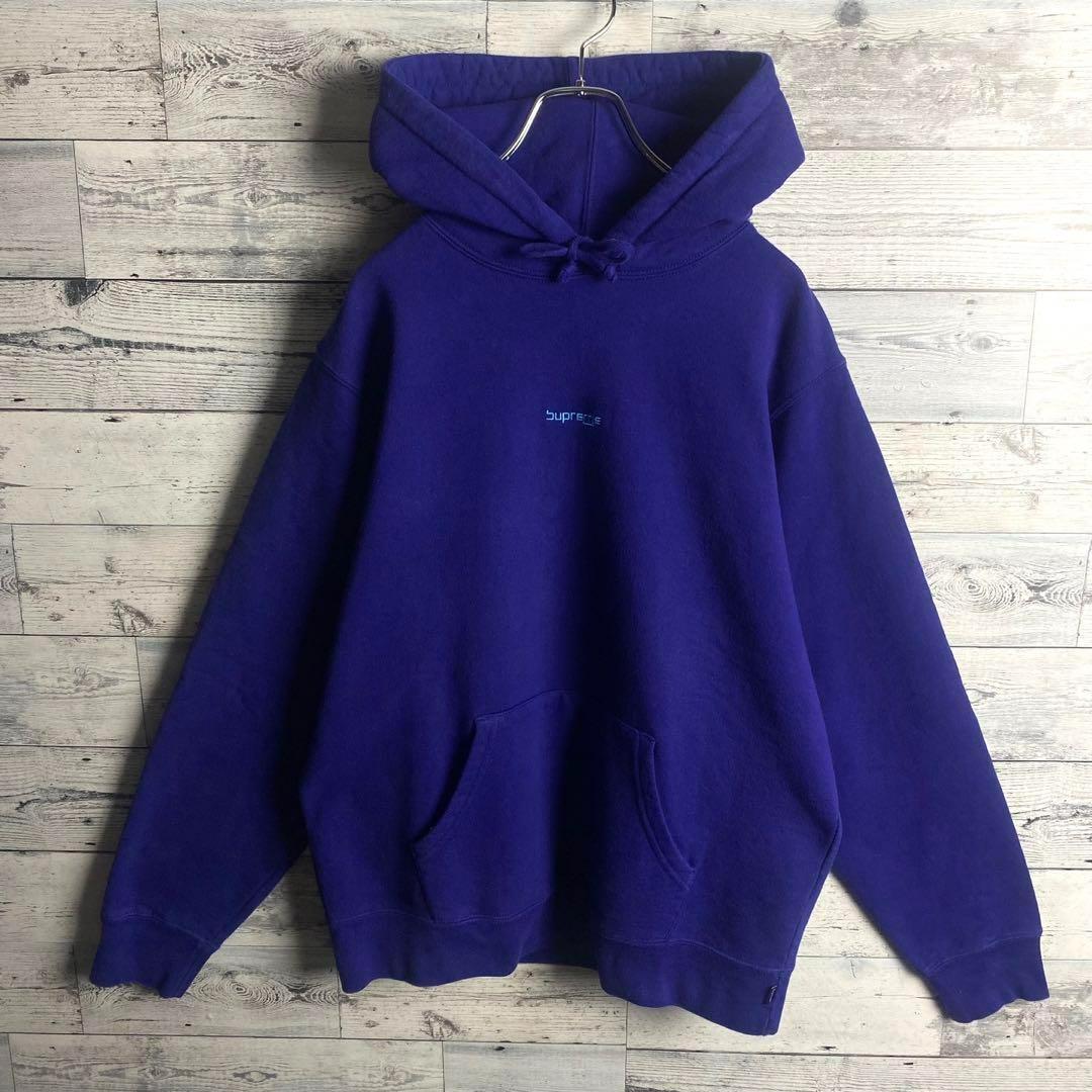 【希少デザイン】シュプリーム☆センター刺繍 スモール ロゴ パーカー パープル
