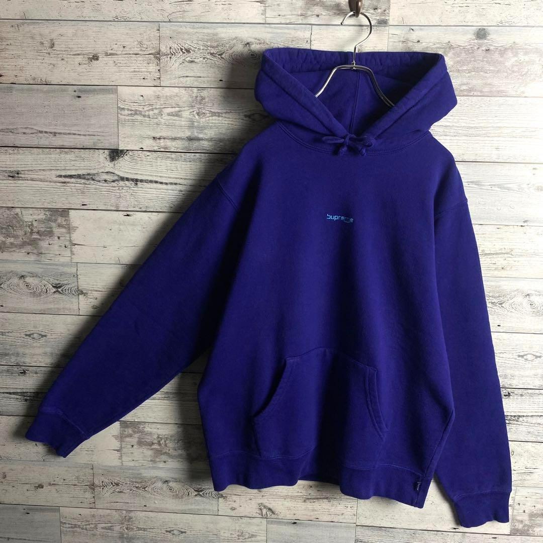 【希少デザイン】シュプリーム☆センター刺繍 スモール ロゴ パーカー パープル