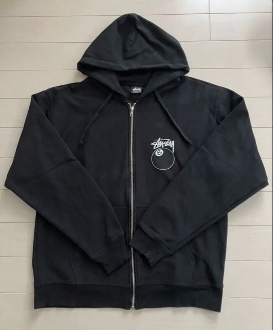 STUSSY 8ボールロゴ ジップアップパーカー Mサイズ ブラック