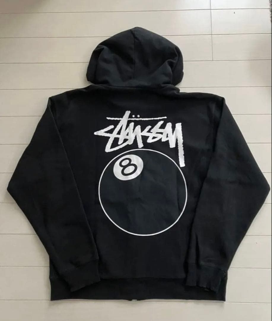 STUSSY 8ボールロゴ ジップアップパーカー Mサイズ ブラック