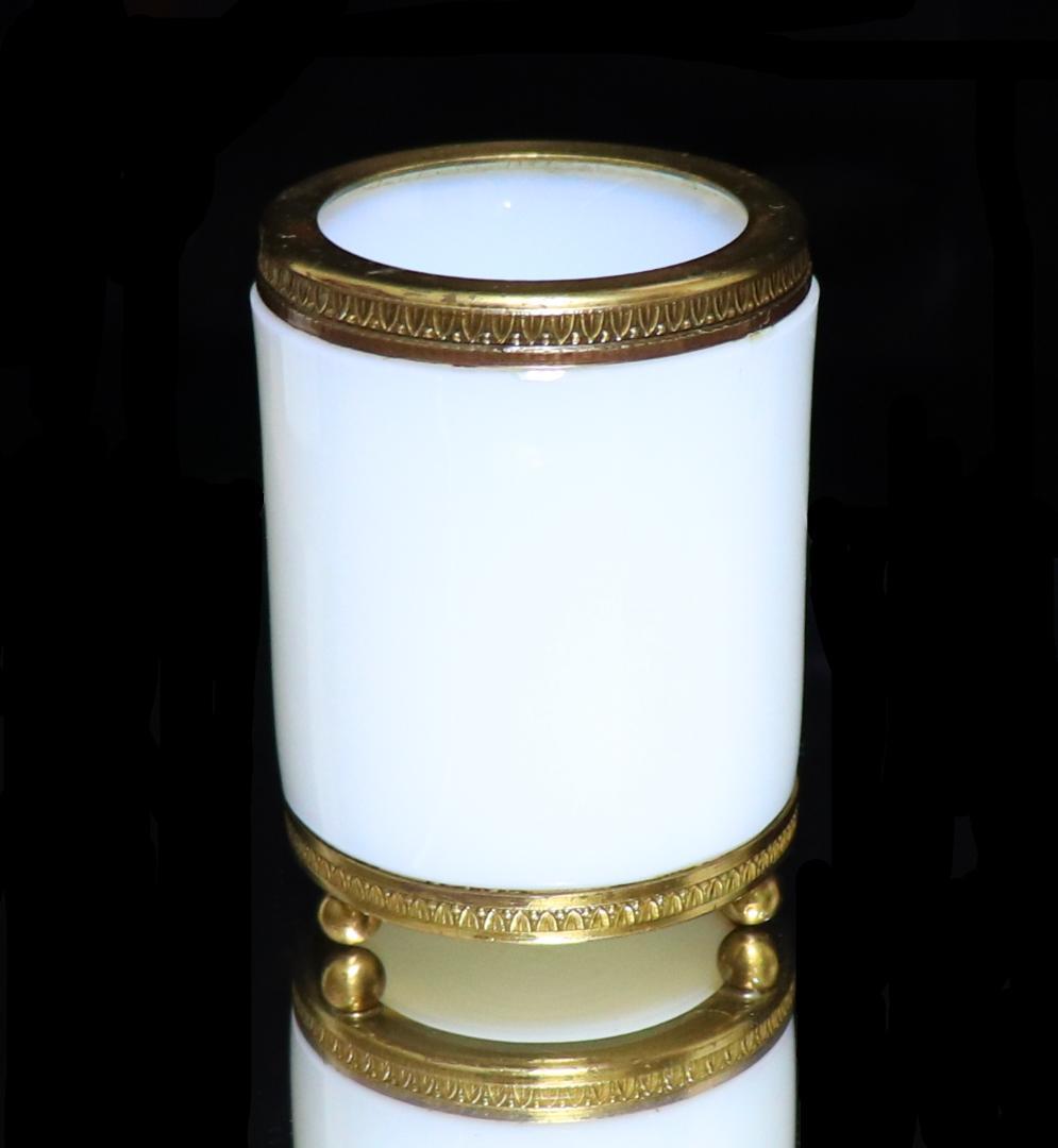 オールド・バカラ オパーリンクリスタル製 ブロンズ装飾ペン立て 金彩 小物入れ