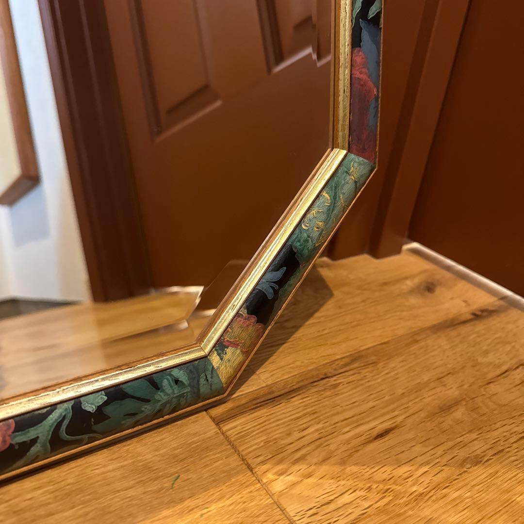 美品 イタリア製 フラワー オクタゴンシェイプ ウォールミラー シャビー