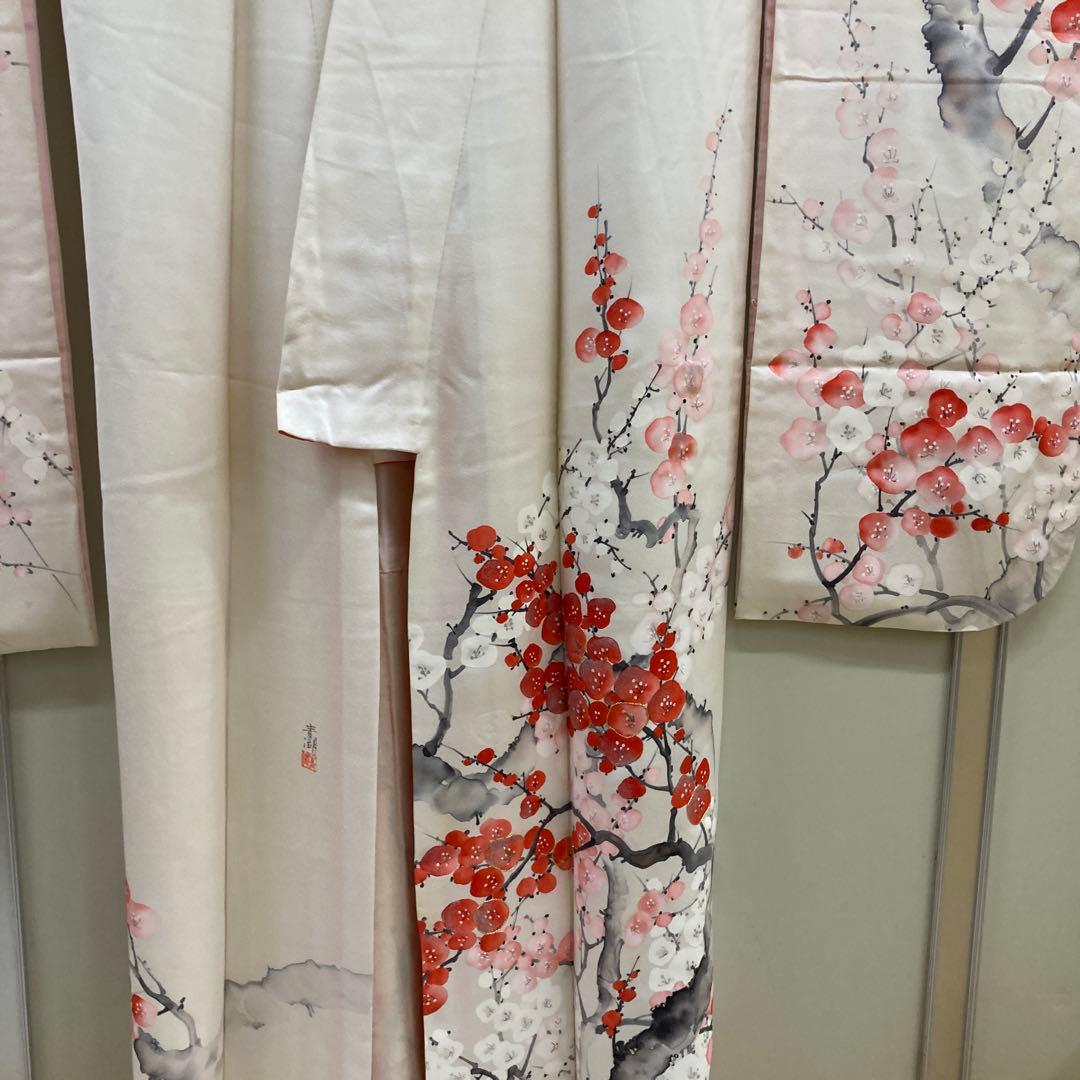 紅梅白梅　花柄振袖 着物