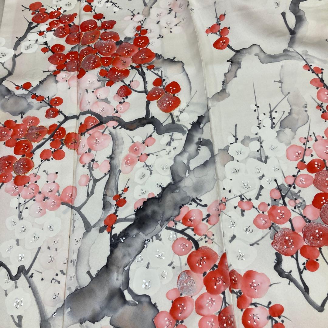 紅梅白梅　花柄振袖 着物