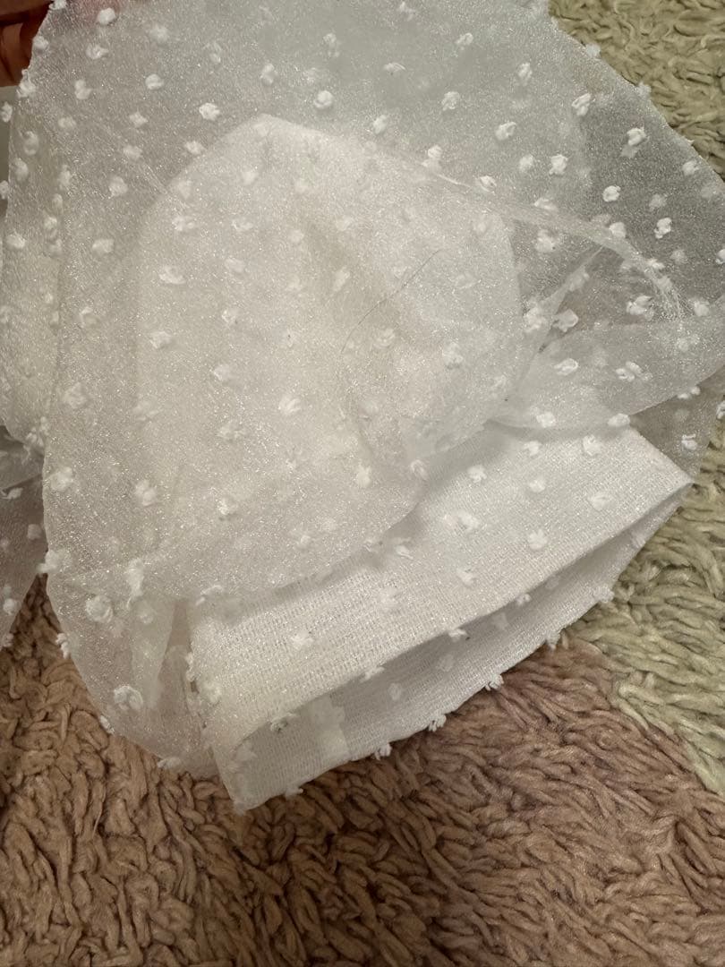 ホワイトドット柄 シースルー ぽわん袖 ブラウス