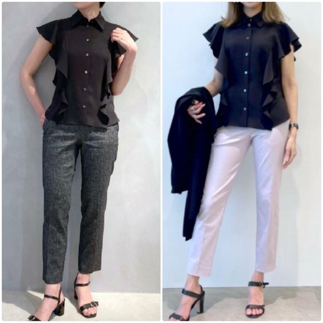 theory フリルデザインブラウス　黒