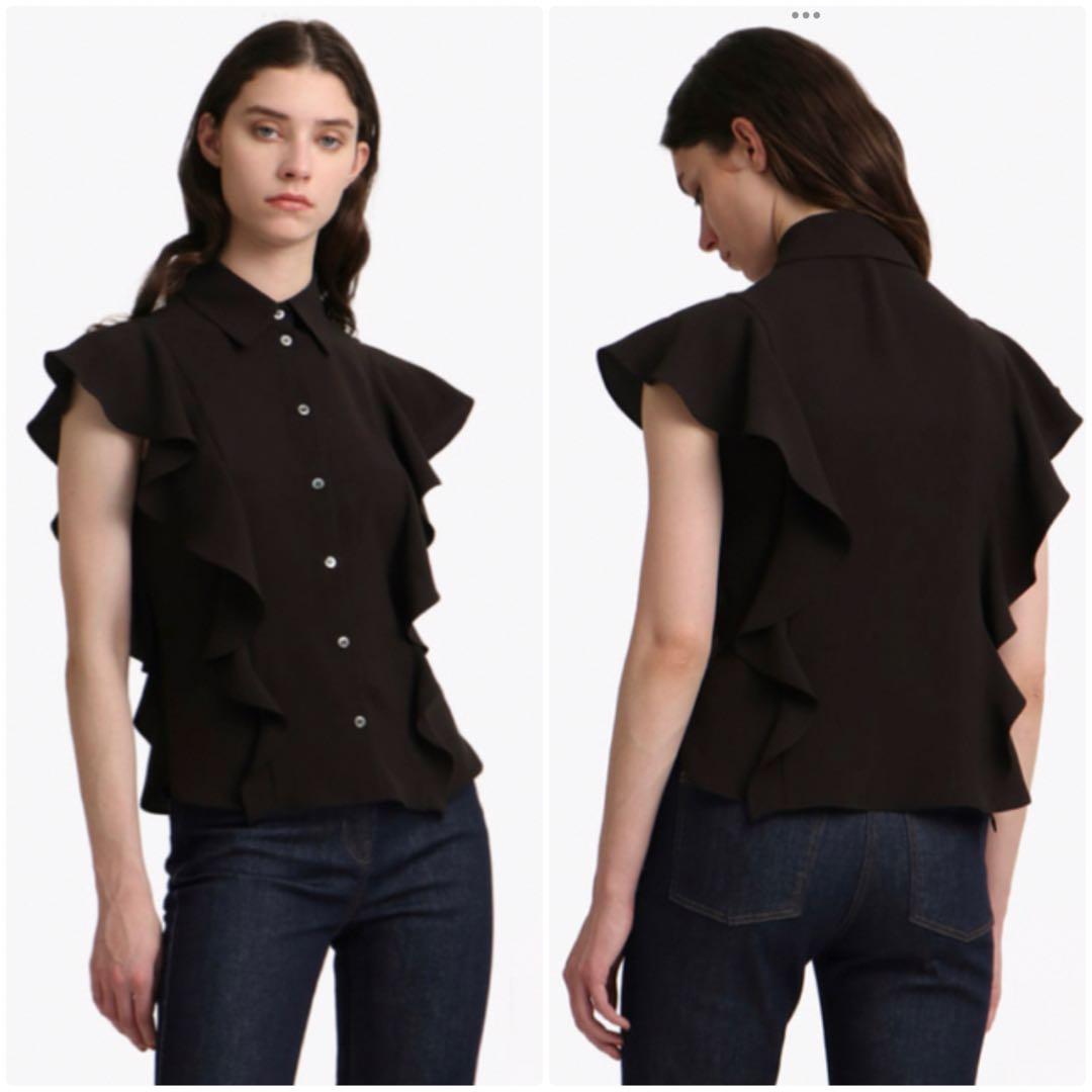 theory フリルデザインブラウス　黒