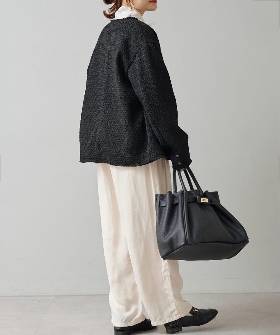 極美品☆Pual ce cin ブラックトートバッグ 2way シボ革　ベルト