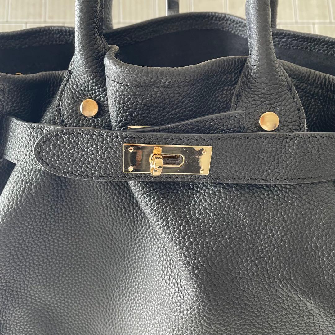 極美品☆Pual ce cin ブラックトートバッグ 2way シボ革　ベルト