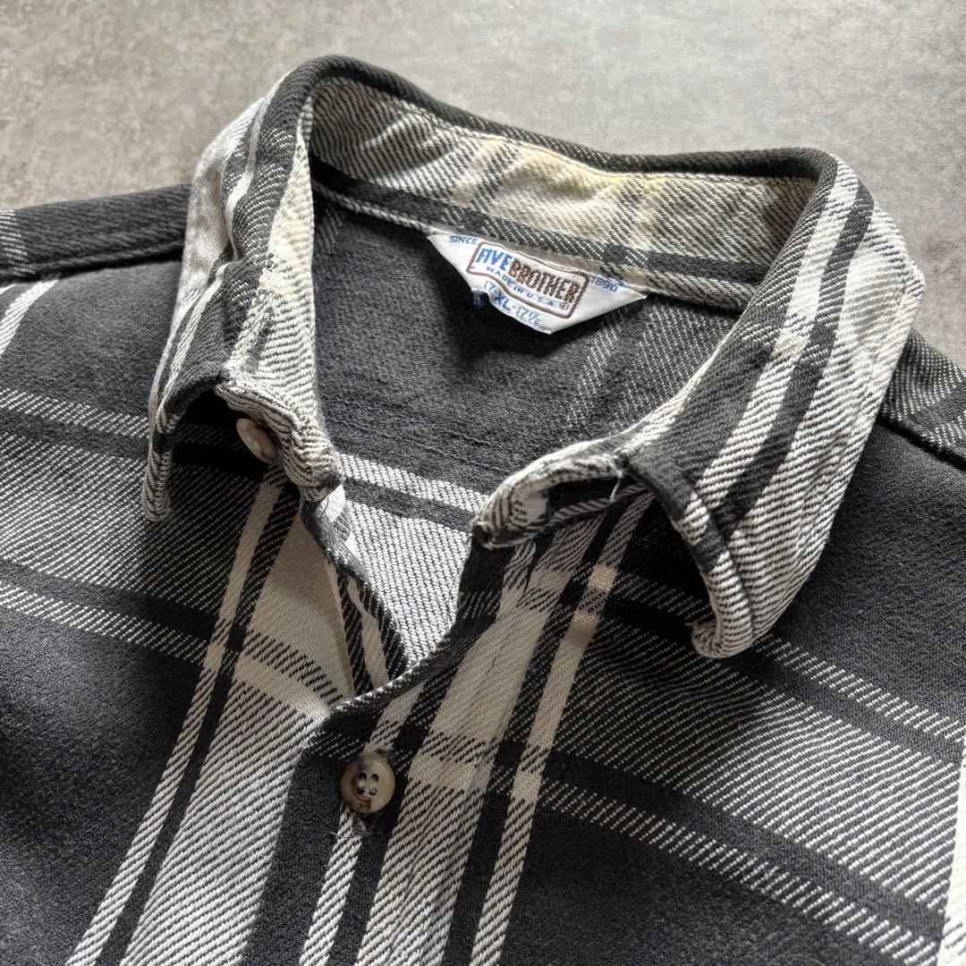 配色最高70s80s FIVE BROTHERファイブブラザー ネルシャツ 白黒