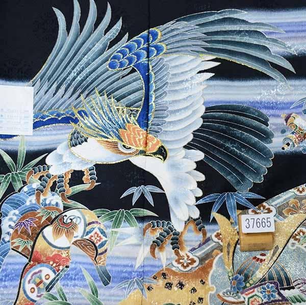 七五三 五歳 男児 羽織袴フルセット 金刺繍 黒地 鷹 袴変更可 NO37665