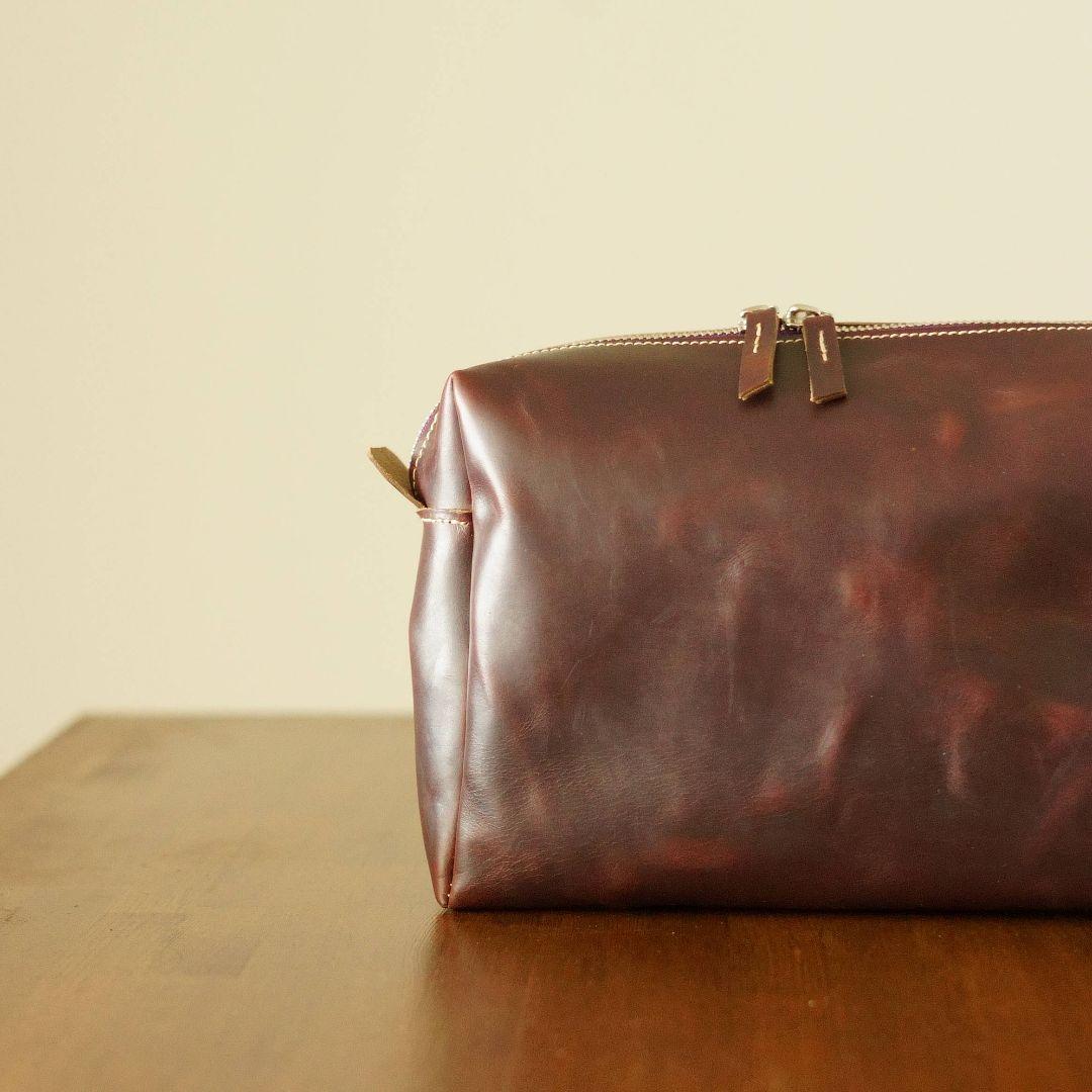 クロムエクセルレザーの大型ポーチ バーガンディ サイズカラーオーダー可能