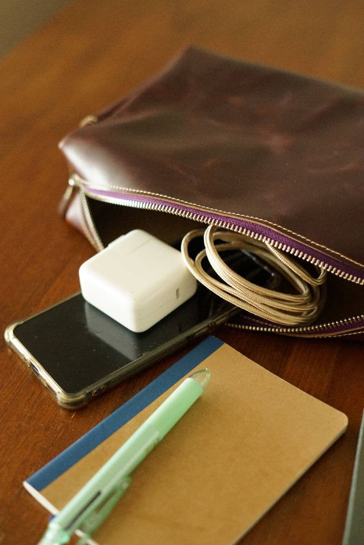 クロムエクセルレザーの大型ポーチ バーガンディ サイズカラーオーダー可能