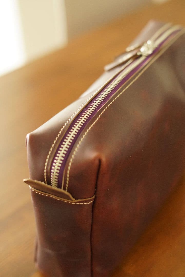 クロムエクセルレザーの大型ポーチ バーガンディ サイズカラーオーダー可能