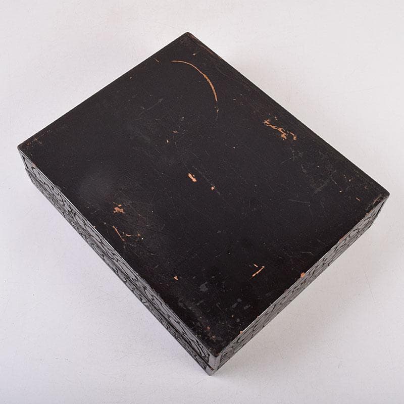 中国　漆塗　山水人物文　文箱　硯箱　V　R8958