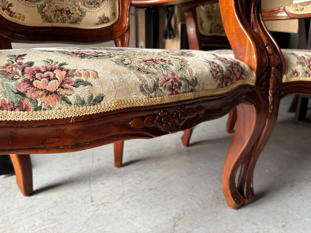 ①rieko-4622 アンティーク 猫脚椅子、チェア、肘掛付き1脚のみ