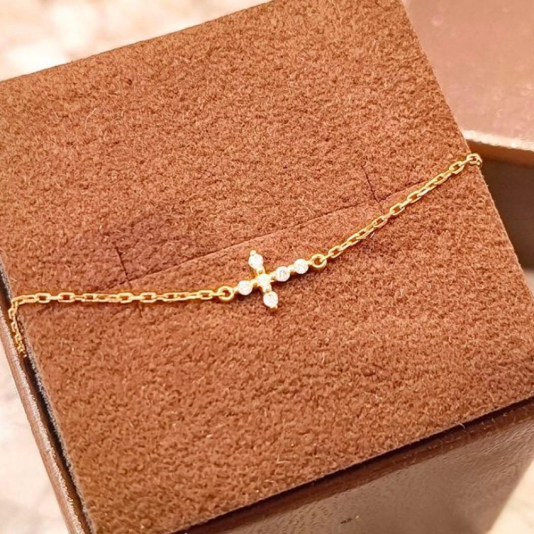 agete　K18 YG　ダイヤモンド　クロス　ブレスレット