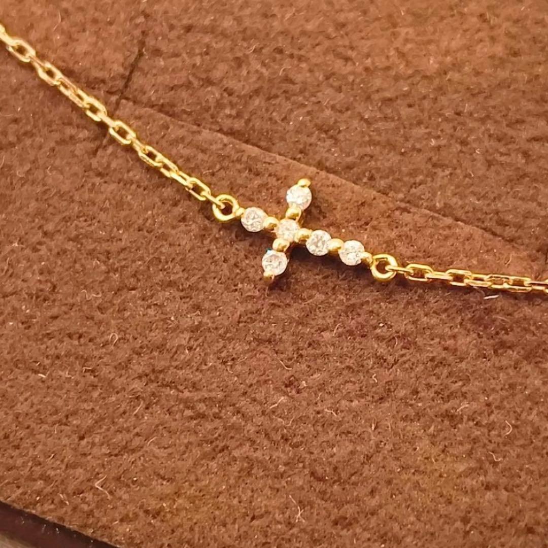 agete　K18 YG　ダイヤモンド　クロス　ブレスレット