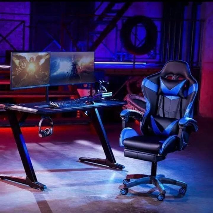 セール ゲーミングチェア オフィスチェア 椅子 リクライニング フットレスト 青