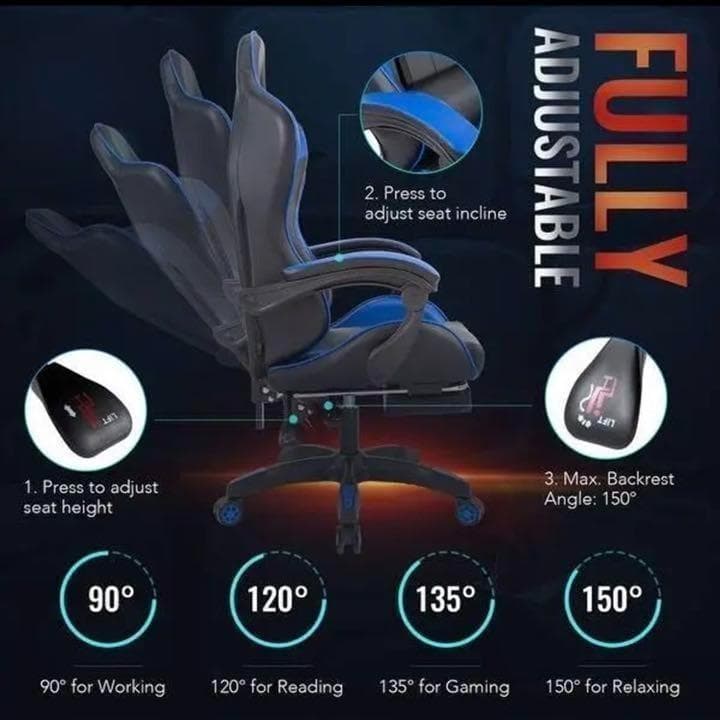 セール ゲーミングチェア オフィスチェア 椅子 リクライニング フットレスト 青