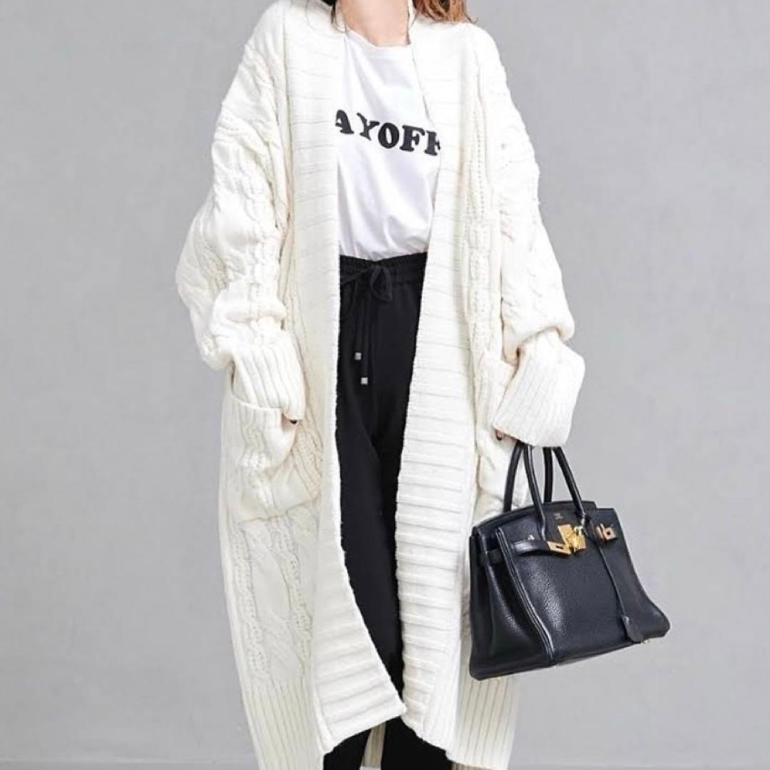 kei san【OBLI】ロングニットカーディガン　オフホワイト　FREE