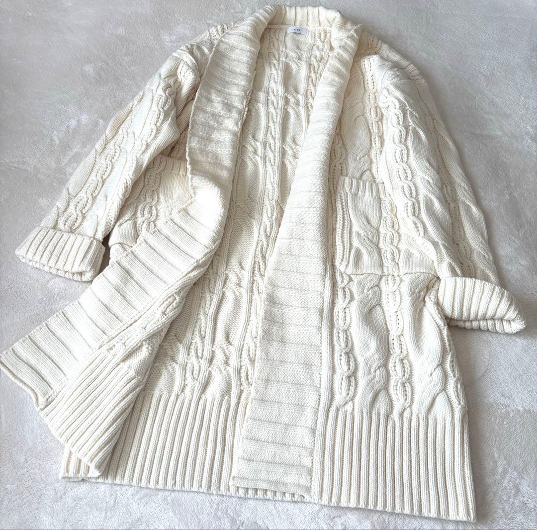 kei san【OBLI】ロングニットカーディガン　オフホワイト　FREE
