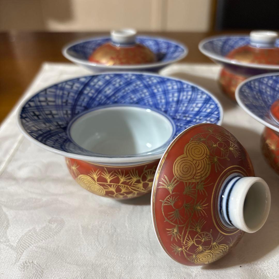 九谷焼　上出長右衛門　上出長右衛門窯　煮物碗　むし碗　蓋付き小鉢　4 個