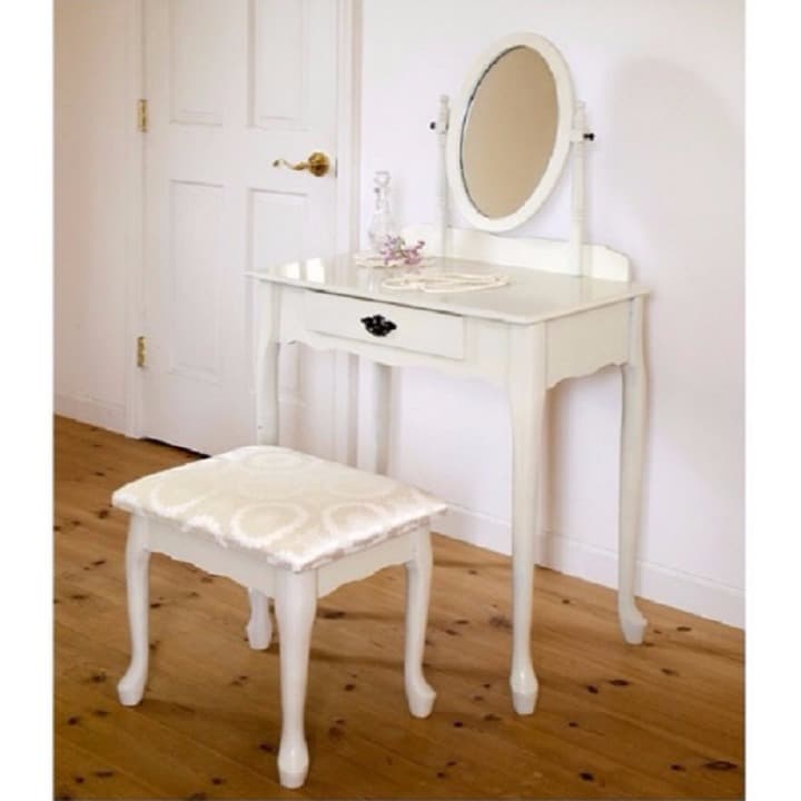姫系　猫足　クラシック・ドレッサー＋スツール2点セット　クリームホワイト