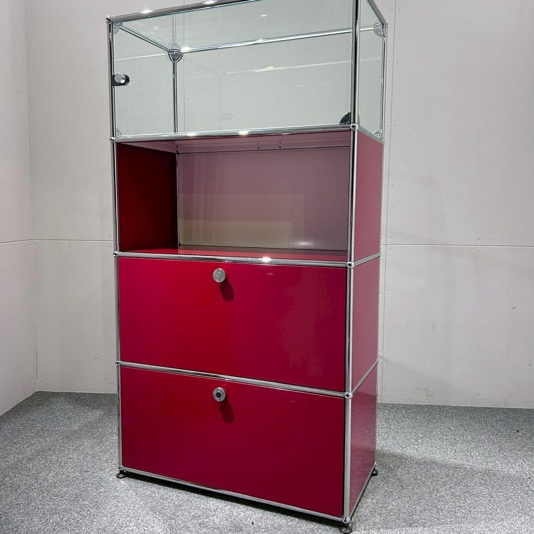 USM Haller キャビネット1列4段 ルビーレッド、ピュアホワイト