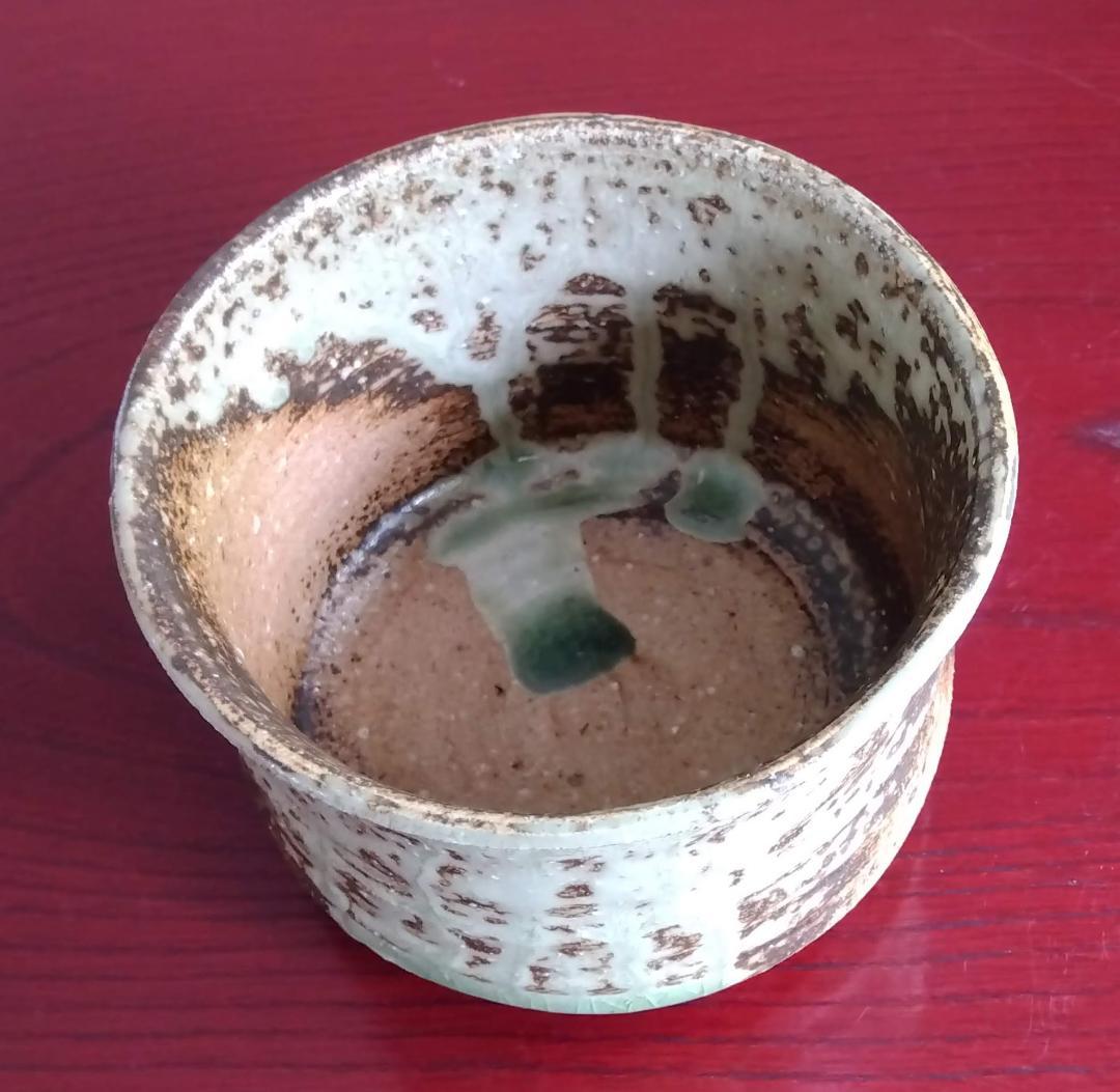 越前焼名工　桝田屋光生 自然灰釉ビードロ模様美還元窯変の究極美が迸る逸品 筒茶碗