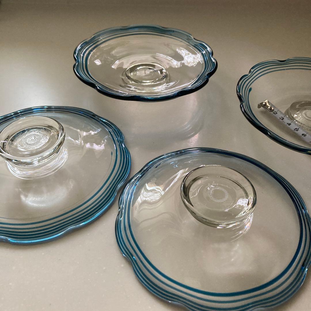 舩木倭帆(フナキ　シズホ)吹きガラス　線巻波型縁飾り皿　4枚直径約16cm