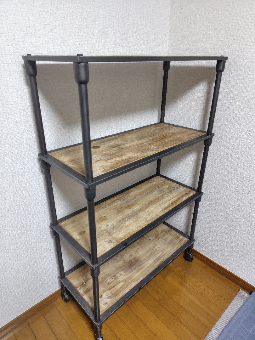 アメリカ　家具　シェルフ　4段　キャスター付き　アメカジ　インダストリアル