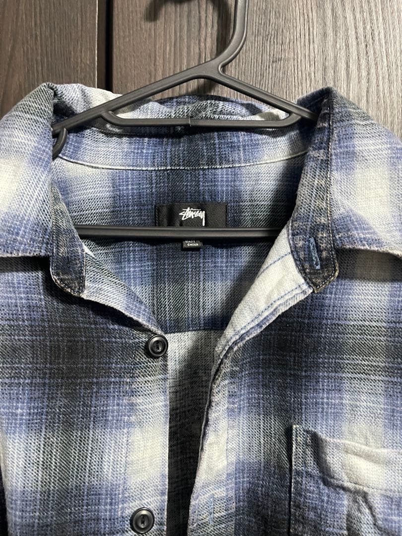 【美品】STTUSY ROCCO FLANNEL PLAID SHIRT M 青
