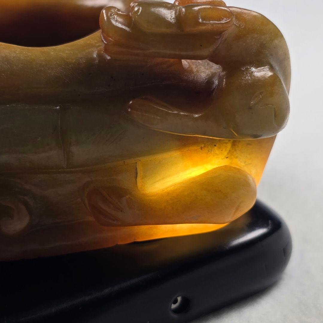 古文房具 本物和田玉 原石 手彫 清代 竹籠瑞獣紋 筆洗 筆添 墨池 水鉢 激安