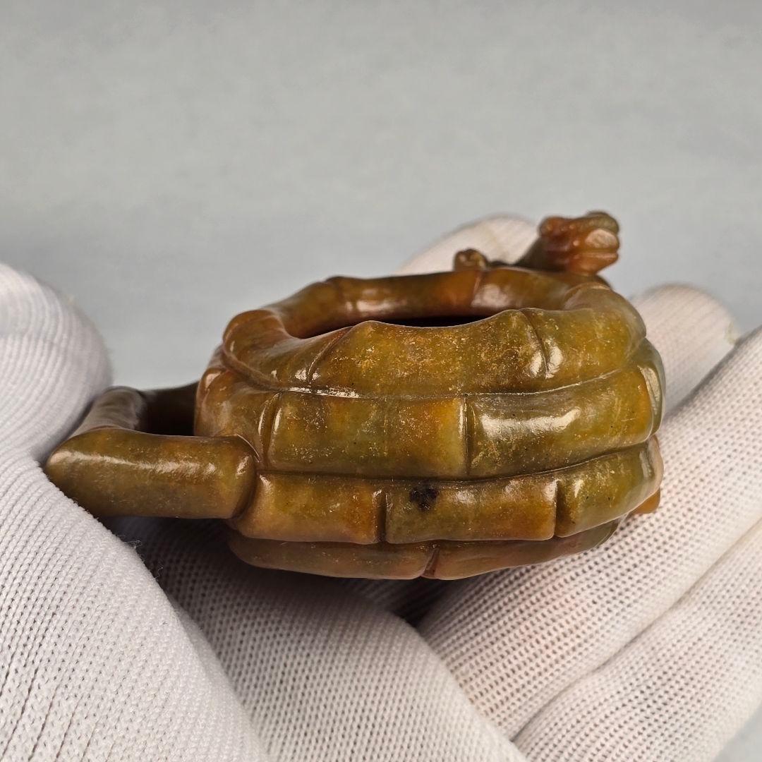 古文房具 本物和田玉 原石 手彫 清代 竹籠瑞獣紋 筆洗 筆添 墨池 水鉢 激安