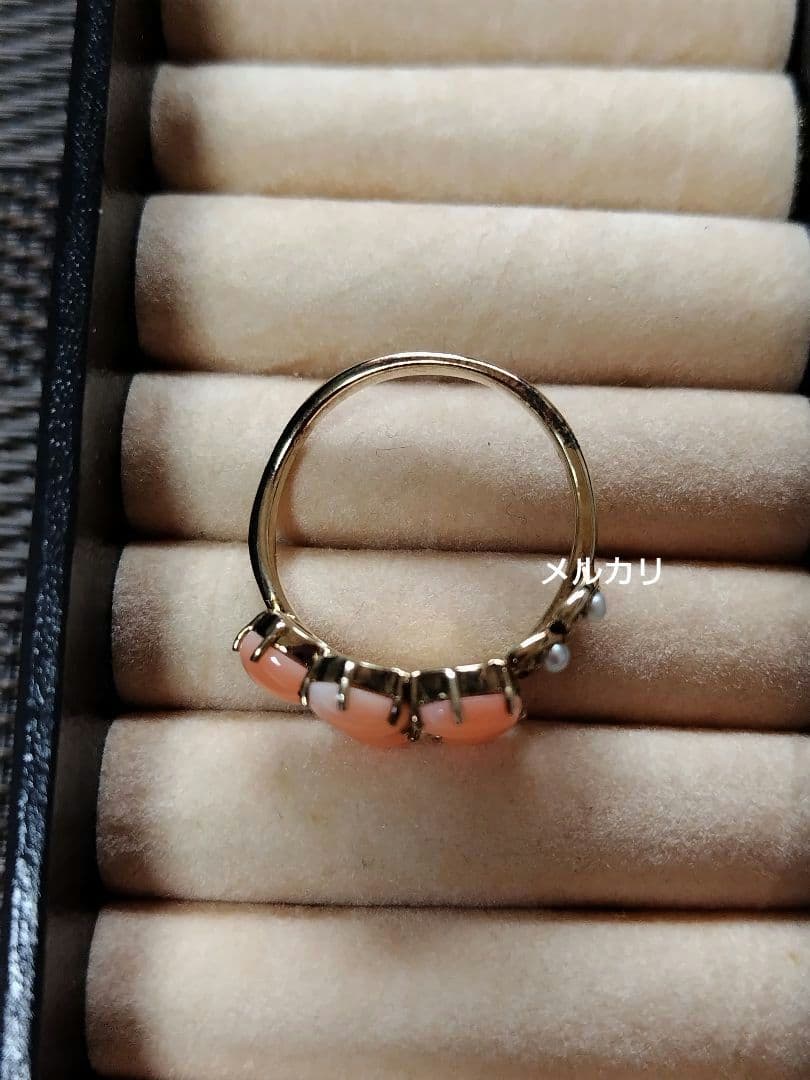 [未使用品] 碌山 リング 珊瑚 シードパール 17号