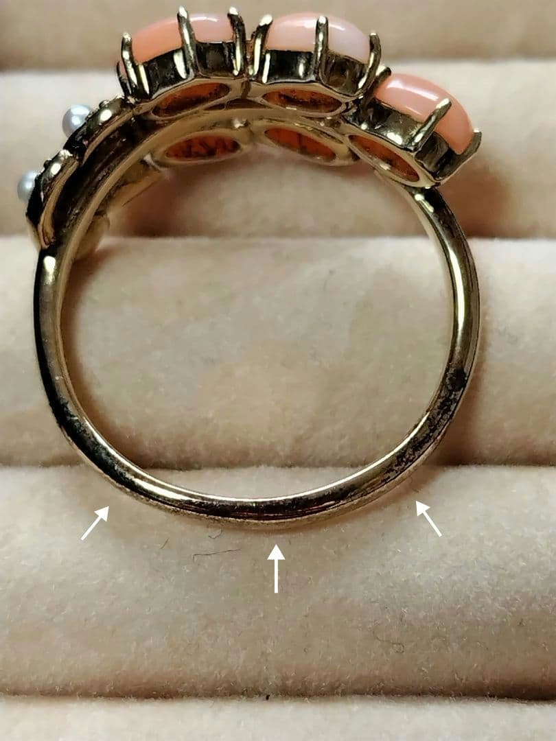 [未使用品] 碌山 リング 珊瑚 シードパール 17号