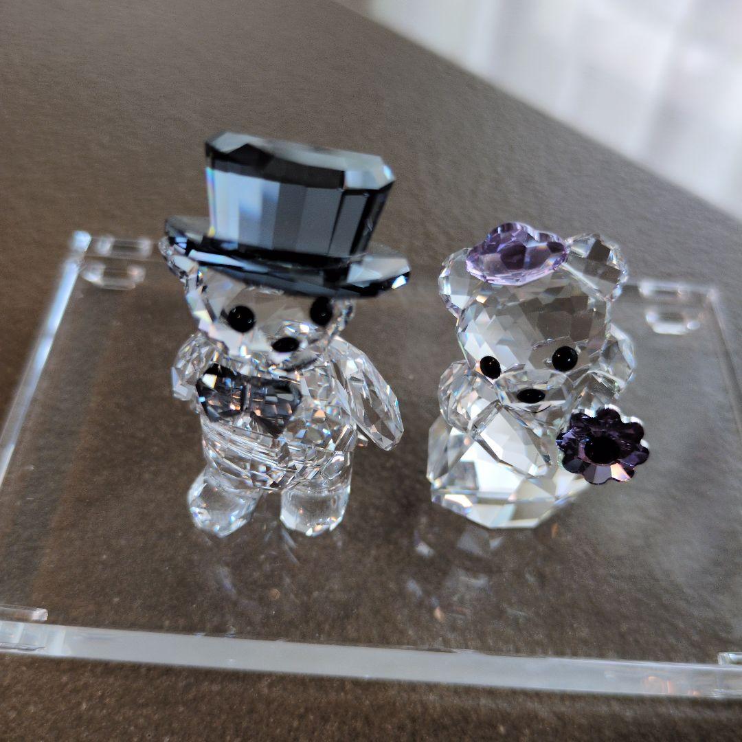 Swarovski クリスタルくま 2体セット　プレート付き