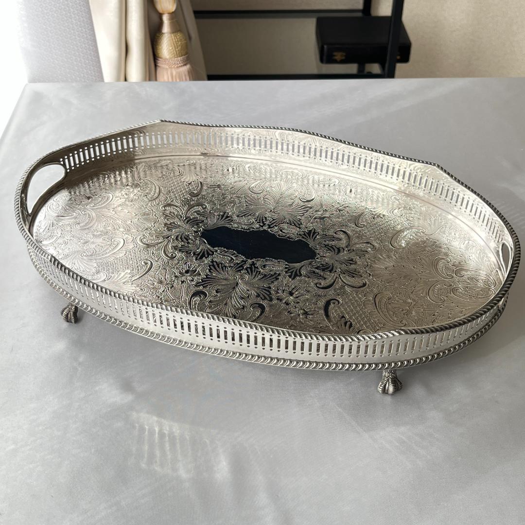 【英国】 ギャラリートレー オーバル型 41cm 装飾フット