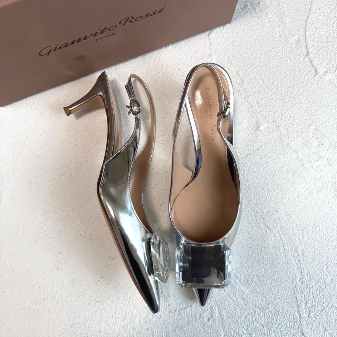 24SS ジャンヴィトロッシ JAIPUR SLING 宝石パンプス シルバー
