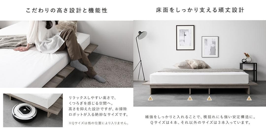 送料無料 ダブルベッド フレーム 保証・コンセント付き すのこ グレージュ