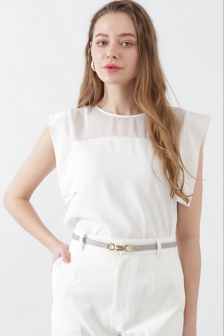 【新品】ピンキーアンドダイアン◆シアーコンビブラウス ホワイト 38