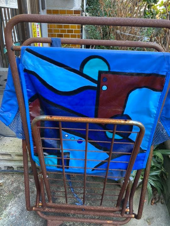 アート　コマ付き　網付きカゴ