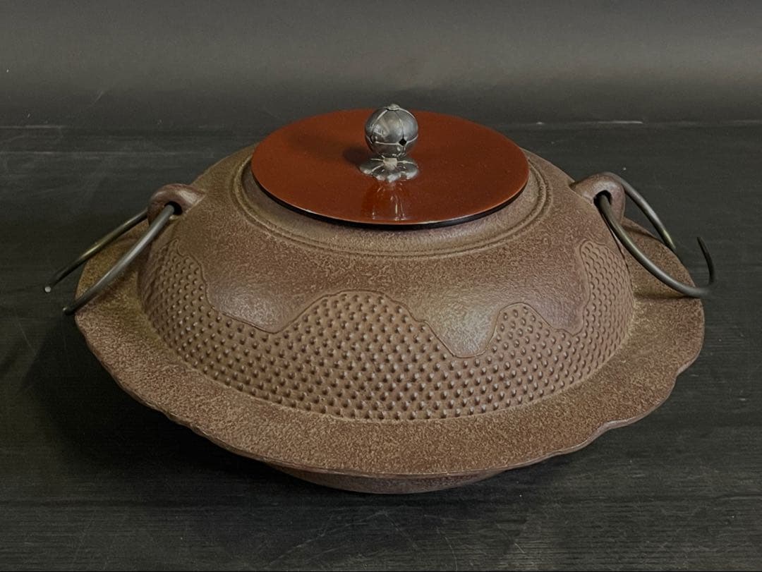 割引‼️【美品】「母」 遠山霰地紋 銀摘み 透木釜 浄清 釜鐶 共箱 （20あ）