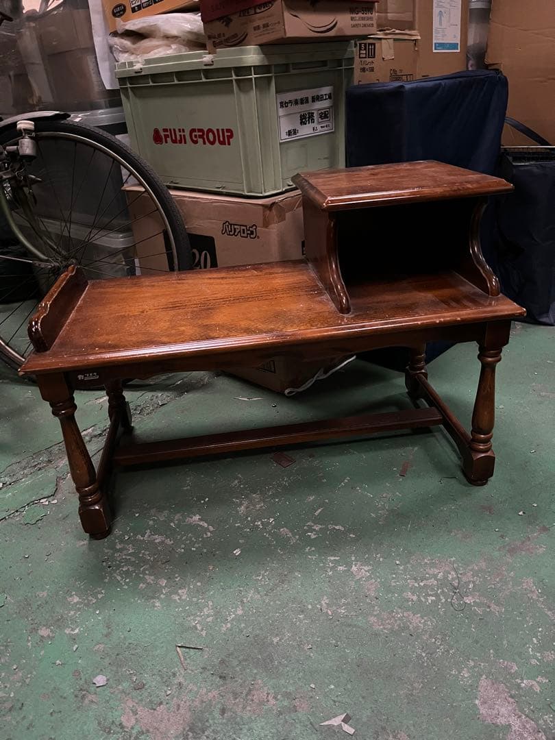 カリモク家具 電話台 木製座卓 小棚付き