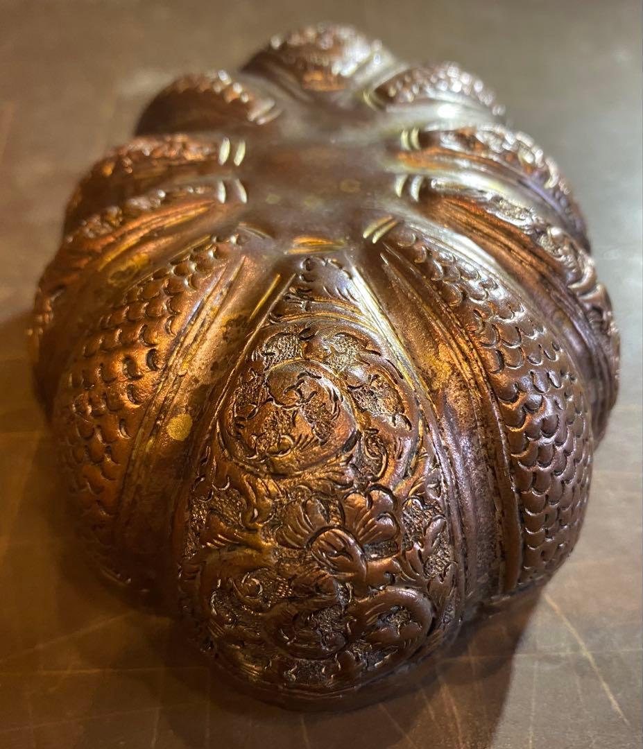 銅銀メッキ　パンプキンBox鑑賞台座付 ヴィンテージ　レア 中国　台湾茶器