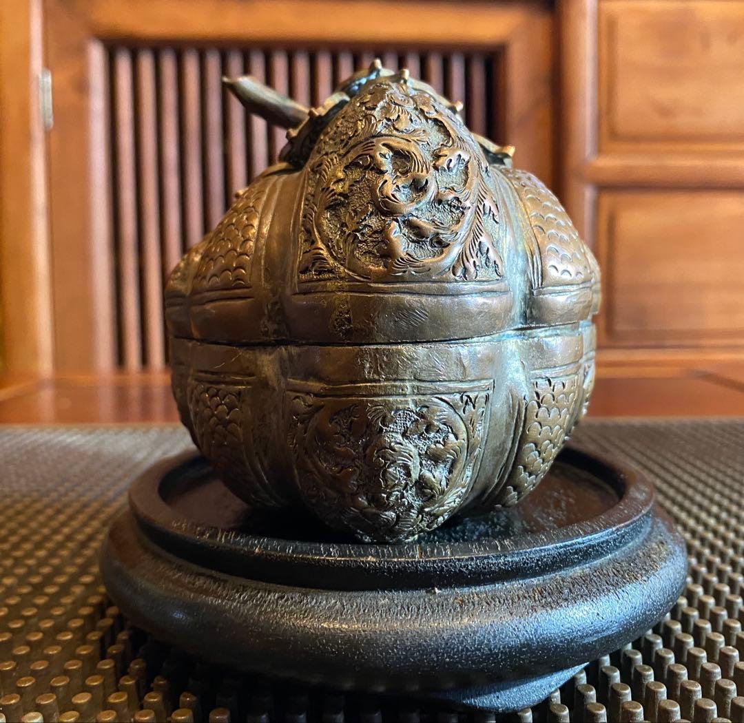 銅銀メッキ　パンプキンBox鑑賞台座付 ヴィンテージ　レア 中国　台湾茶器