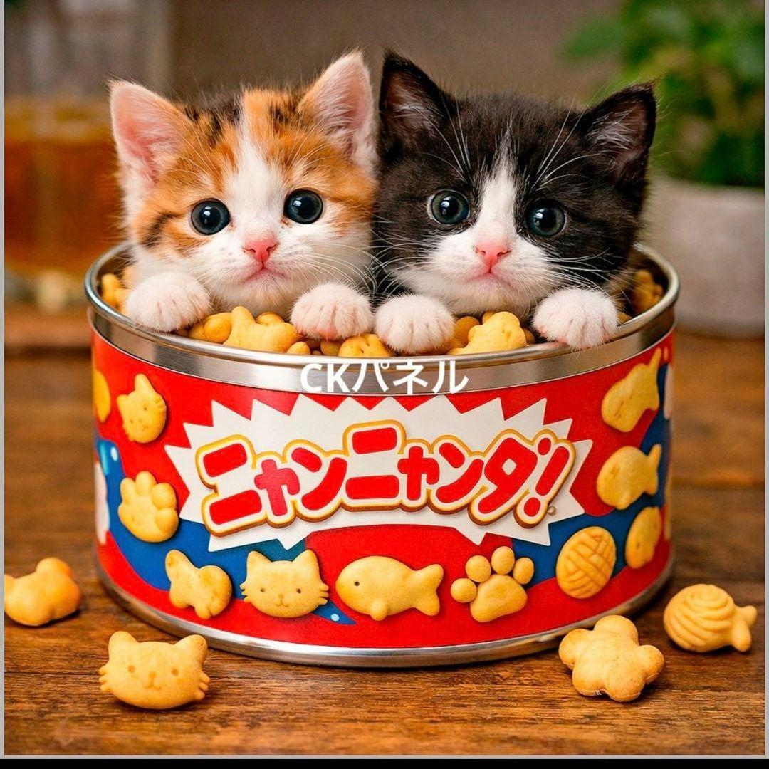 激レアねこビスケット缶パネル生地　ハンドメイド